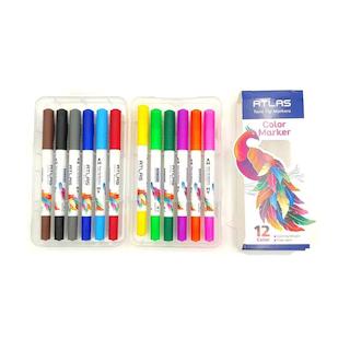 ماژیک 12 رنگ 2 سر اطلس